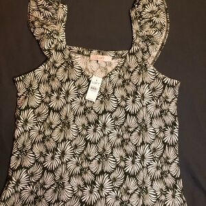 LOFT Black and White Flower Blouse